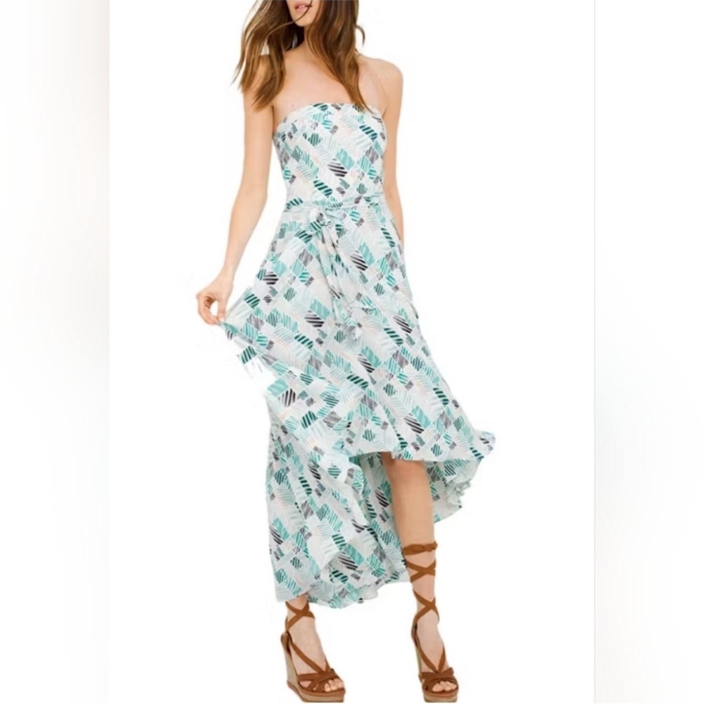 White House Black Market Green Strapless High Low Sundress